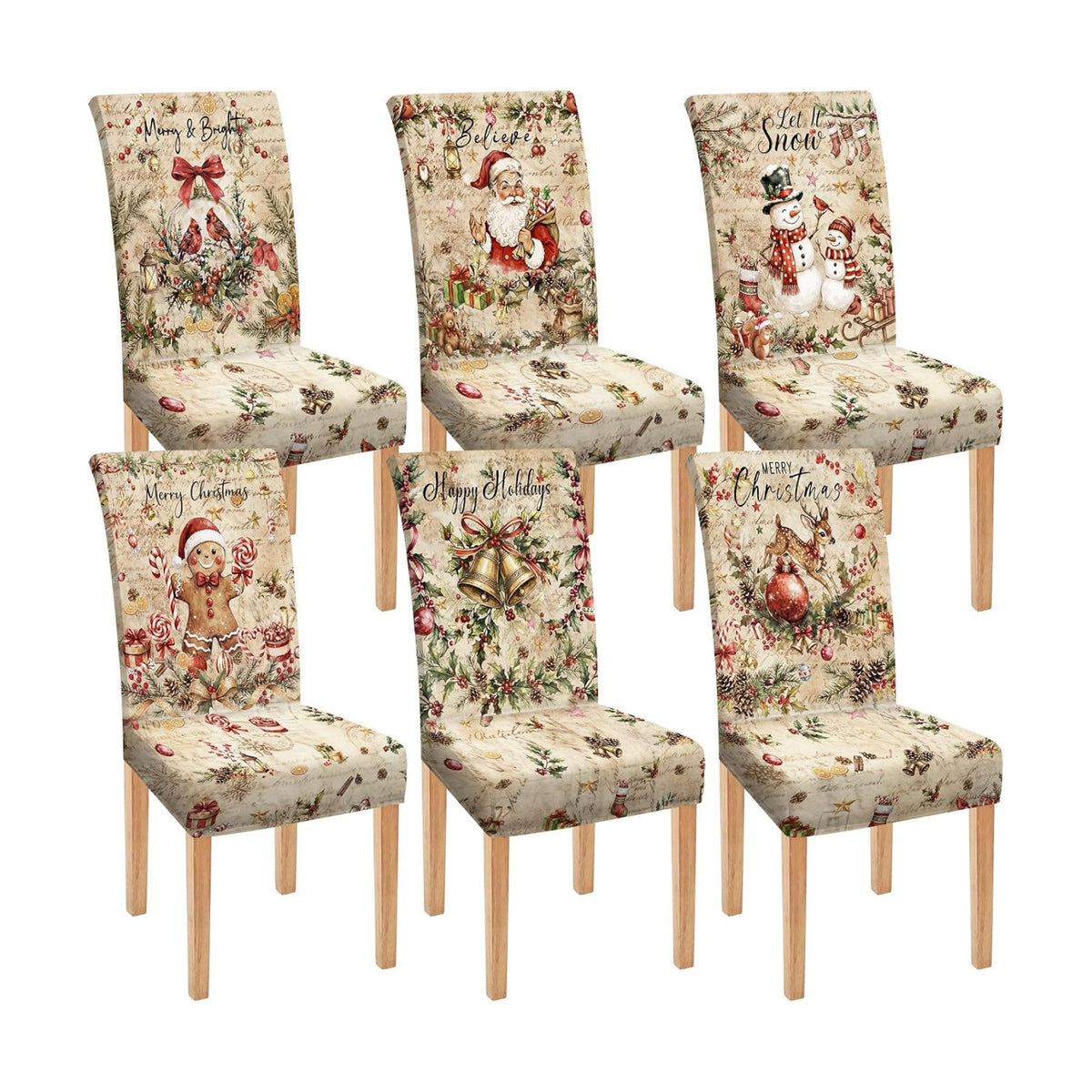 Moukeren 6 Pcs Vintage Christmas Chair Covers Farmhouse Dining Slipcovers