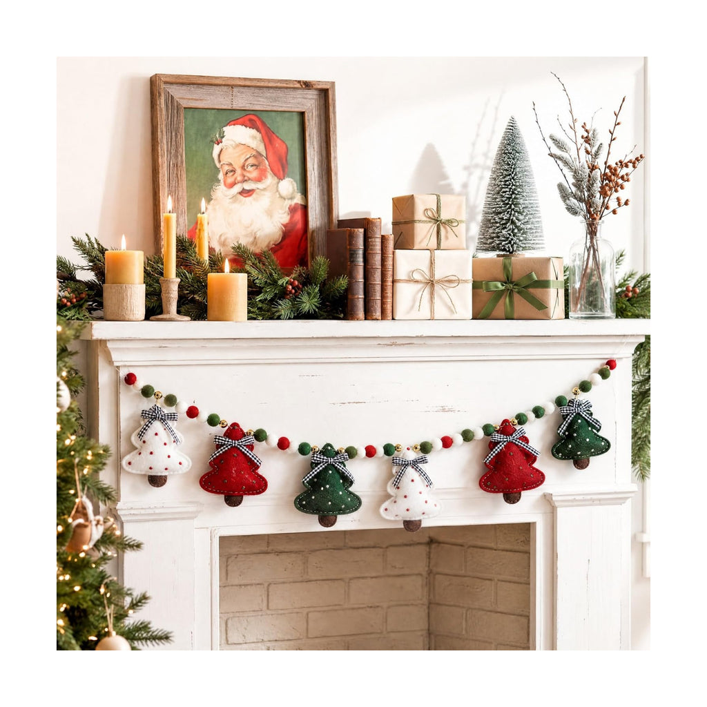 CroBlissful Red Green Christmas Felt Garland 3D Xmas Trees Banner
