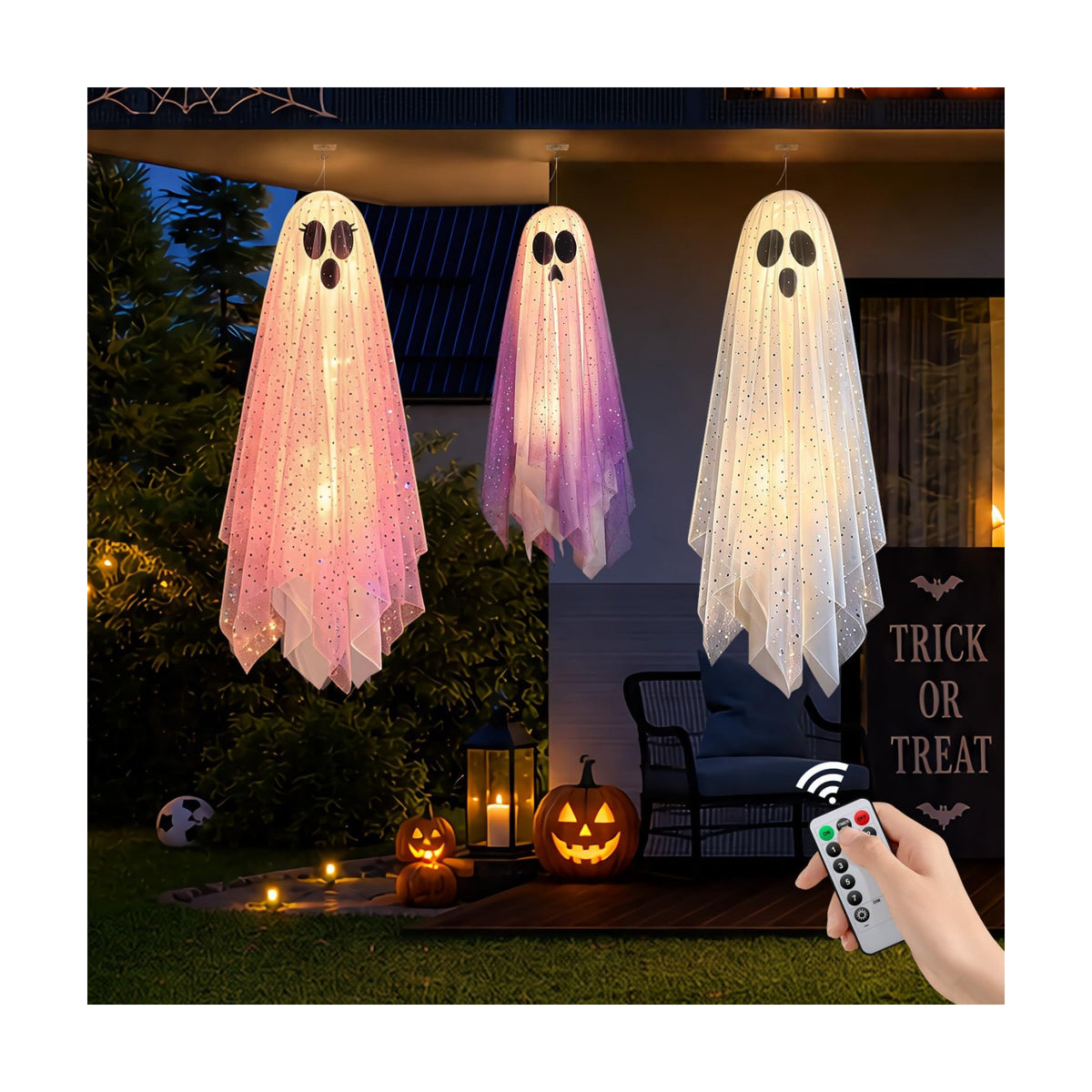 Halloween Decorations 3-Pack Hanging Ghost Lights Outdoor/Indoor