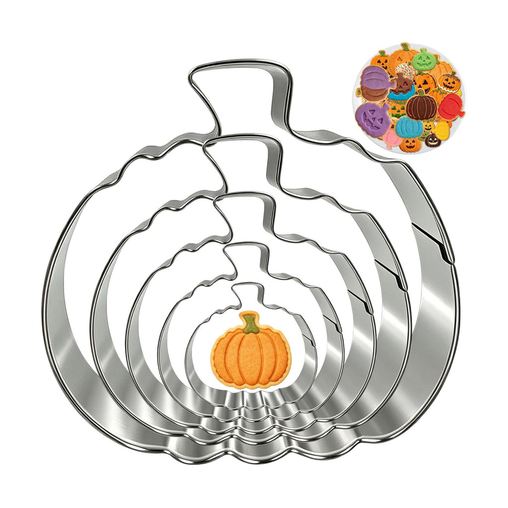 5 Pcs Pumpkin Cookie Cutters Stainless Steel Fall Halloween Biscuit Molds