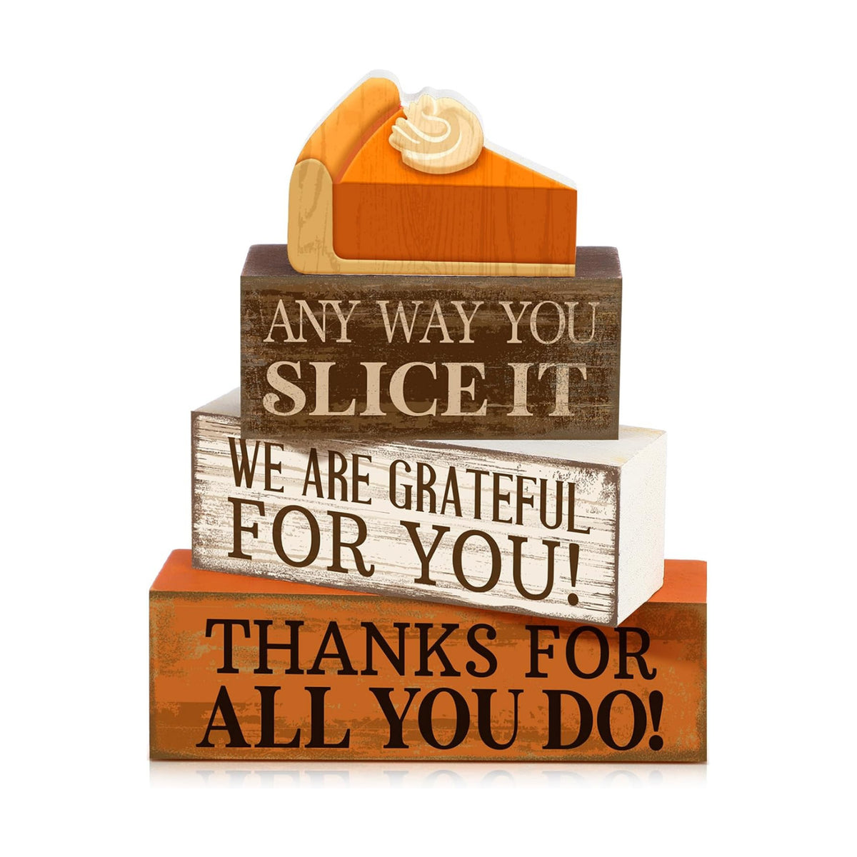 Moucuny 4 Pcs Fall Coffee Table Decor, Grateful Pumpkin Pie Wood Block Sign