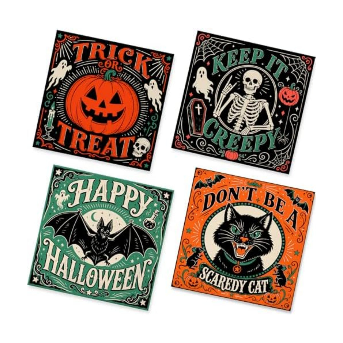 50Pcs Vintage Halloween Paper Napkins - 4 Designs 2-Ply, 6.5 × 6.5 inchs