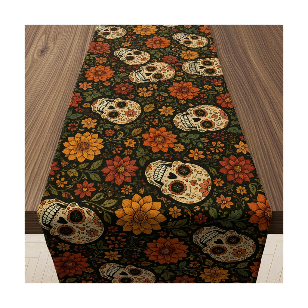 Dia De Los Muertos Decorations - Sugar Skull Marigold Table Runner