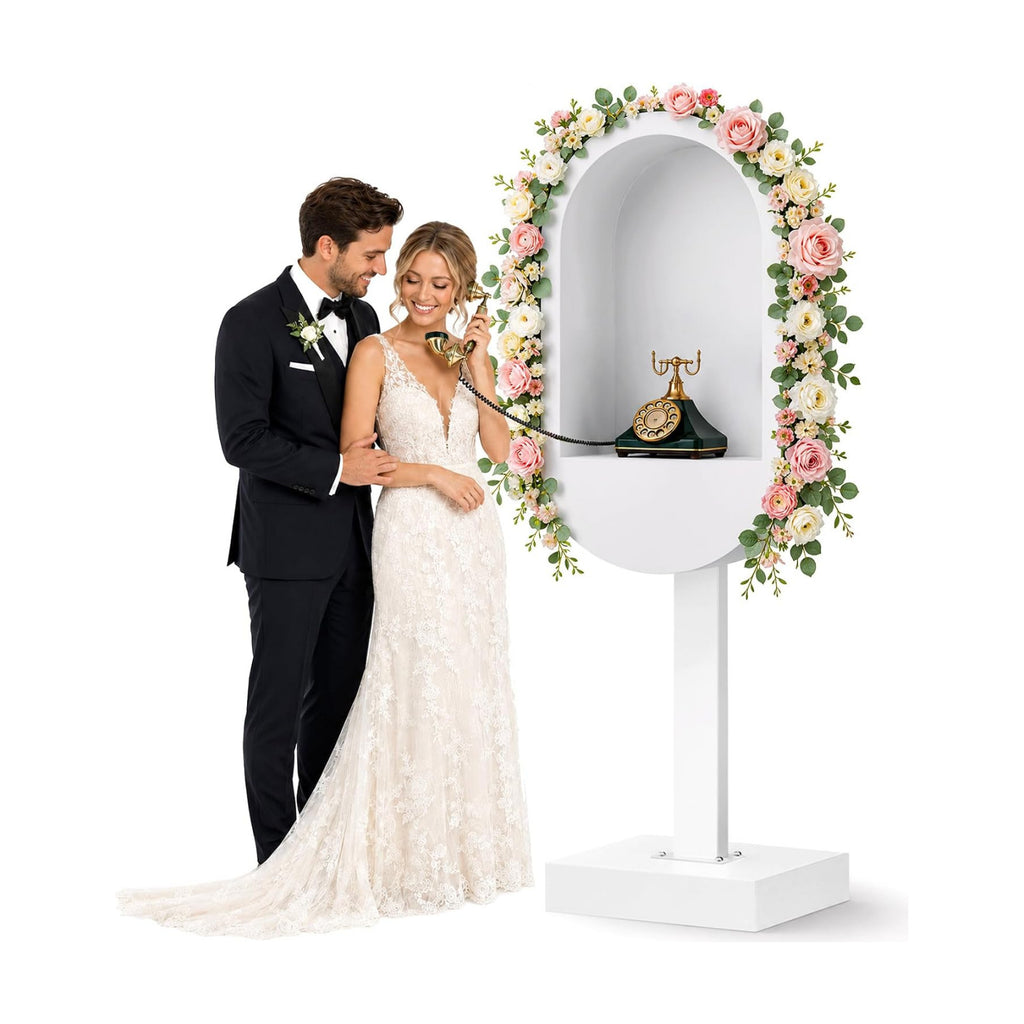White Metal Audio Guest Book Phone Booth Stand for Wedding & Party