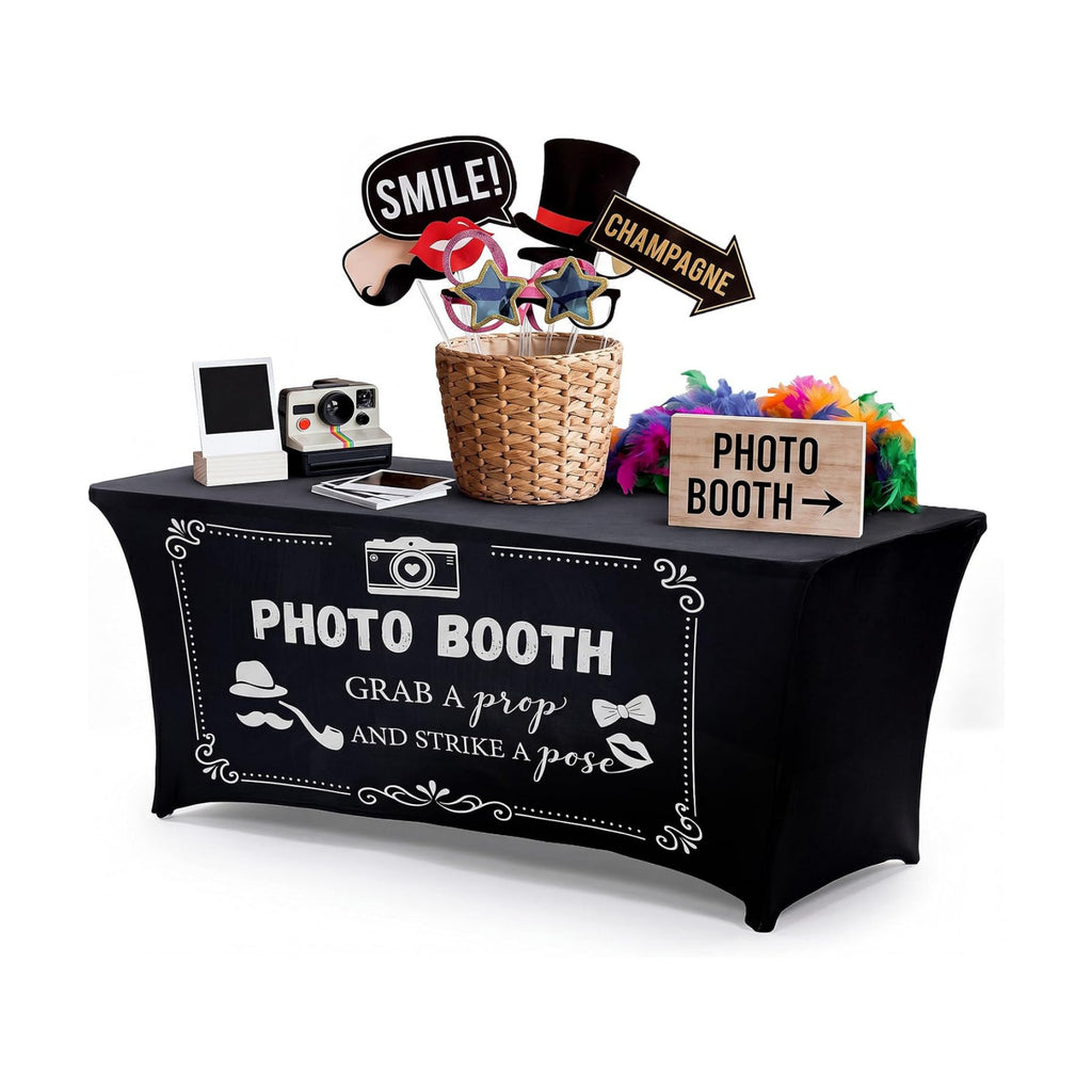 Frienda 6ft Photo Booth Table Cloth Black Photobooth Stretch Table Covers