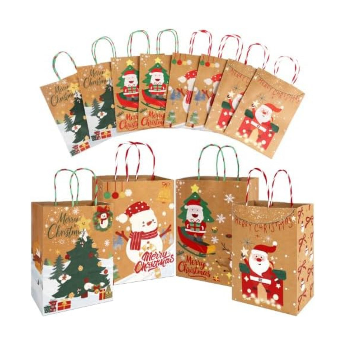 12Pack Christmas Gift Bags Bulk 8.7*6.3*3.2IN Xmas Gift Bags with Handles