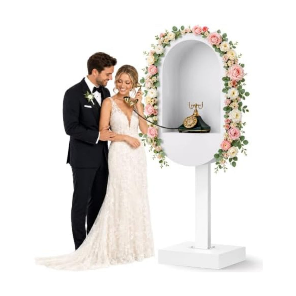 Audio Guest Book Phone Booth Stand, White Metal Wedding Message Recording Telephone Booth Decor, Romantic Video Recording Decor for Party, Birthday, Graduation Events