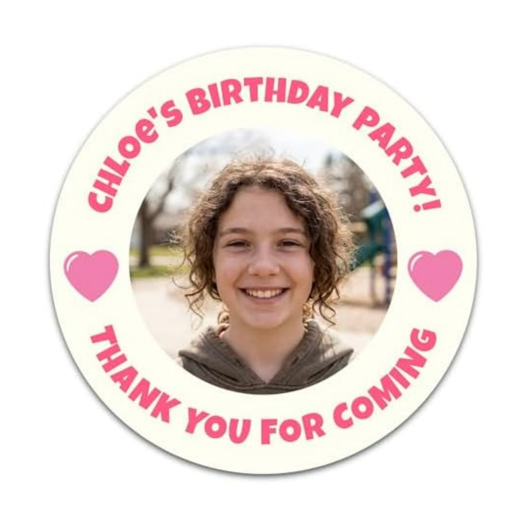 Custom Birthday Stickers with Name & Age – Round Personalized Paper Labels for Kids Birthday Party Favors, Goodie Bags, Treat Bags & Decorations – 50 to 1000 Stickers (Classic Heart)