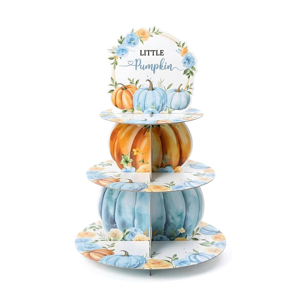 Haooryx Blue Pumpkin Cupcake Stand 3Tier Dessert Holder Pastry Platter