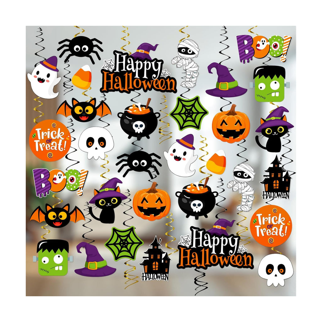 Halloween Hanging Decorations,Halloween Ghost Streamers,Cute Spooky Ghost Pumpkin Witch Hats Ceiling Hanging Swirls, Halloween Decorations Indoor for Office Classroom
