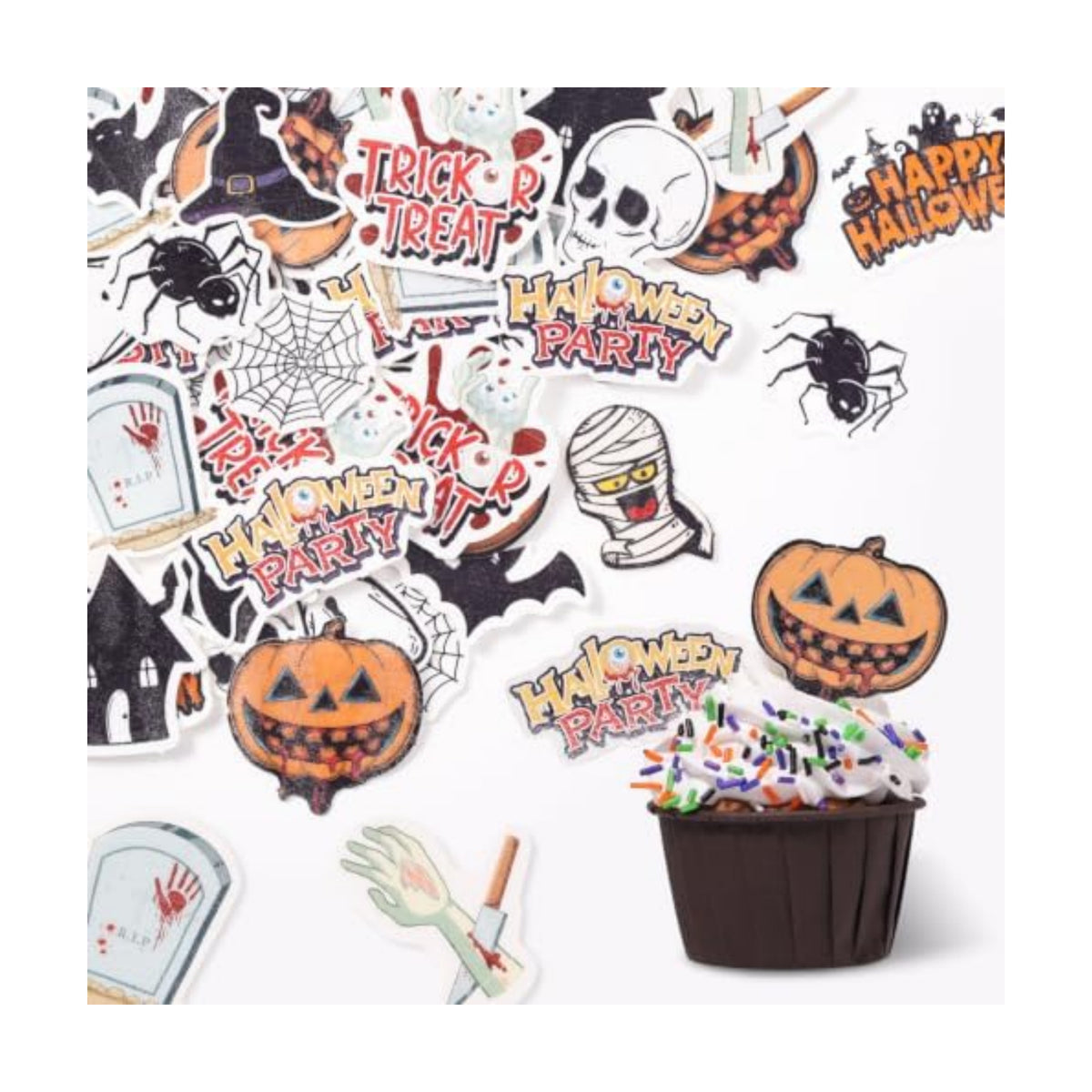 60pcs Wafer Paper Edible Halloween Cake Decorations Cupcake Toppers