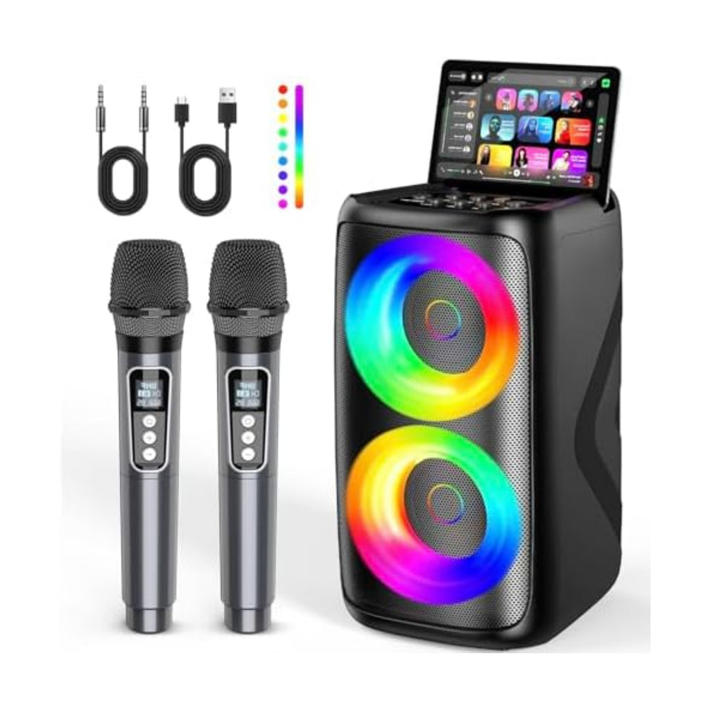 Portable Karaoke Machine for Adults: LED Lights Bluetooth Speaker with 2 Karaoke Microphones Birthday Gifts for Party Speaker Karaoke Home System Packages Supports TWS/TF Card/USB/AUX