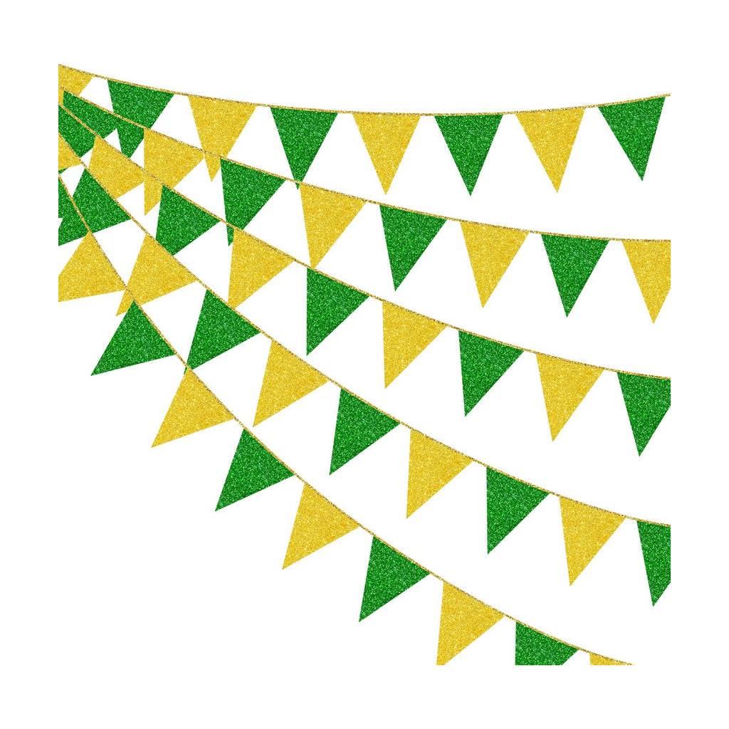 30Ft Green Gold Party Decorations Glitter Gold Green Pennant Banner Flag Triangle Bunting Garland Streamers for Masters Golf Birthday Graduation St. Patrick’s Day Spring Summer Tractor Decor Supplies