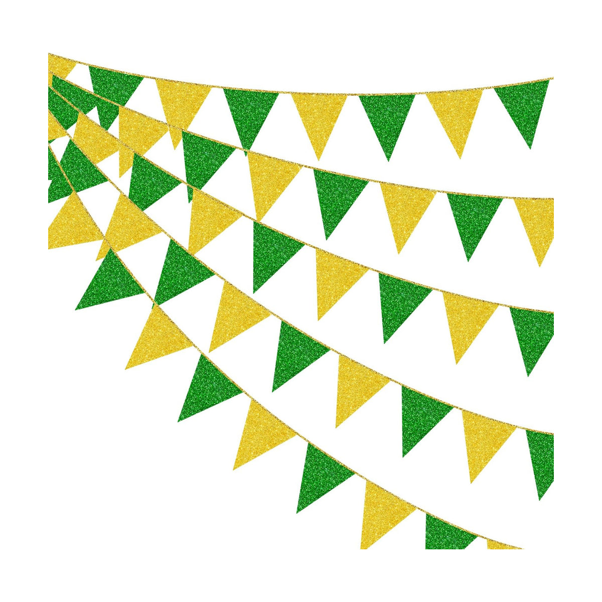 30Ft Green Gold Party Decorations Glitter Gold Green Pennant Banner Flag Triangle Bunting Garland Streamers for Masters Golf Birthday Graduation St. Patrick’s Day Spring Summer Tractor Decor Supplies