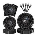 100 Pcs Halloween Spider Web Party Tableware Set – Disposable Spider Plates, Napkins and Forks with Black Spider Web Design for Halloween Party Decorations, Haunted House and Spooky Celebrations