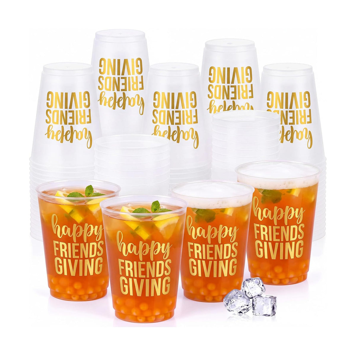 Tioncy 50 Pcs 16 oz Happy Friendsgiving Frosted Plastic Cups