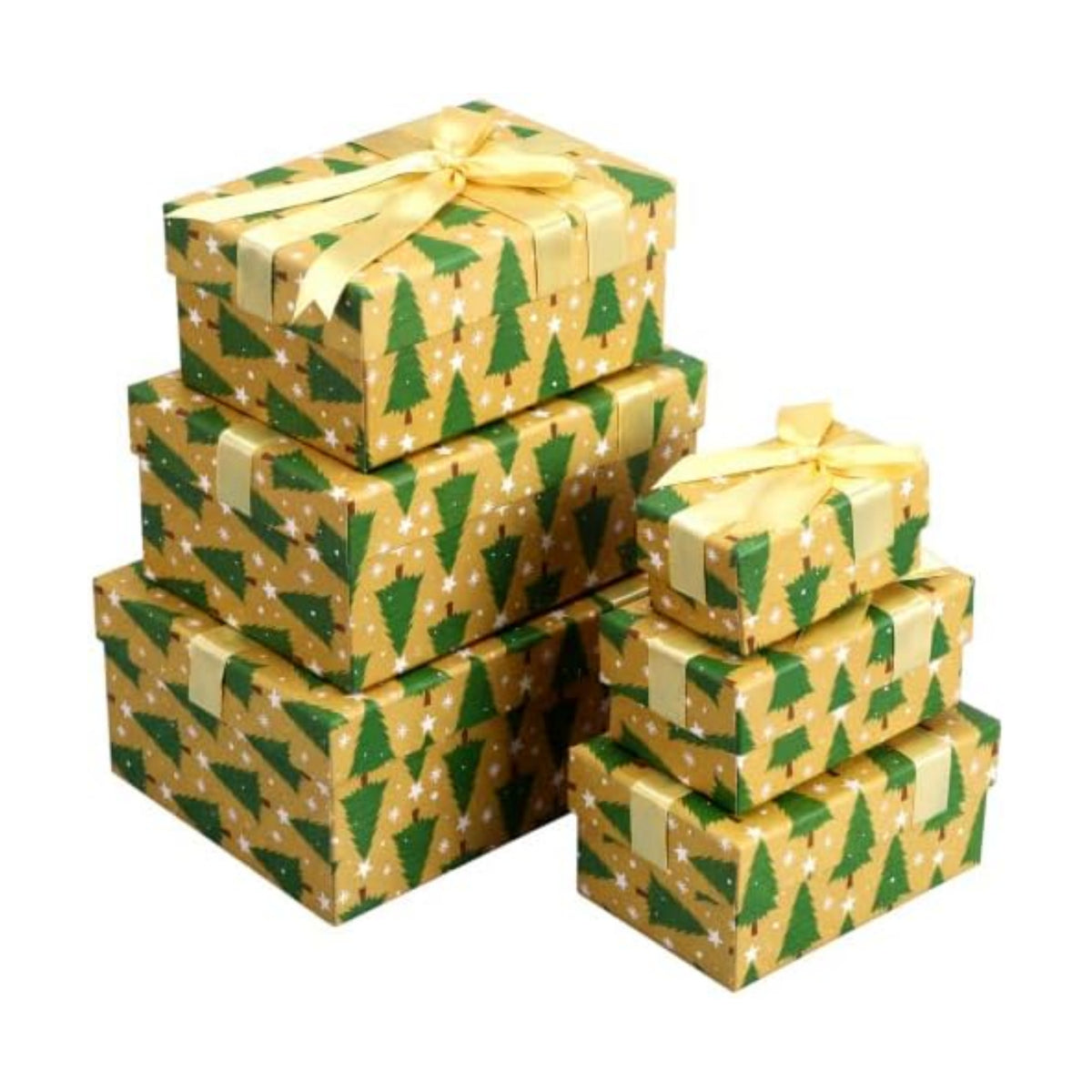 Cholemy 6 Pcs Christmas Nesting Gift Box, Green Pine Tree, Gold