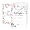 Bridal Shower Invitations, 25 Wildflower Wedding Shower Invites with Envelopes, 5x7 Butterfly Bride to Be Engagement Party Supplies - A06