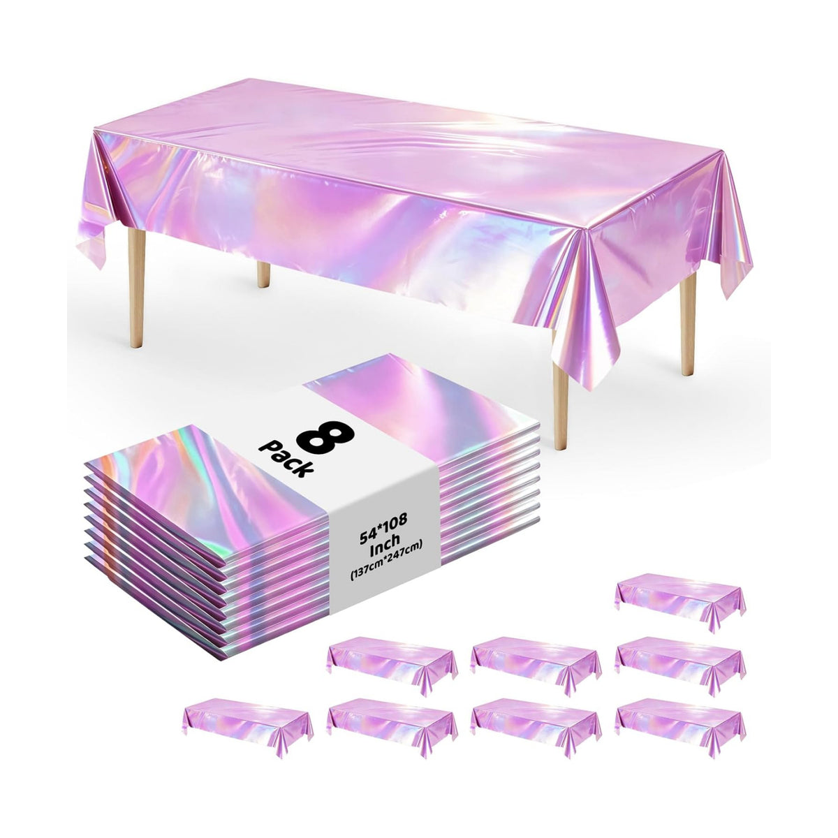 8 Pack Pink Solid Laser Plastic Tablecloth 54" x 108" Disposable Table Cloths for 6 to 8 Foot Tables Rectangle Table Cover for Parties(Pink Solid Laser, Rectangle)