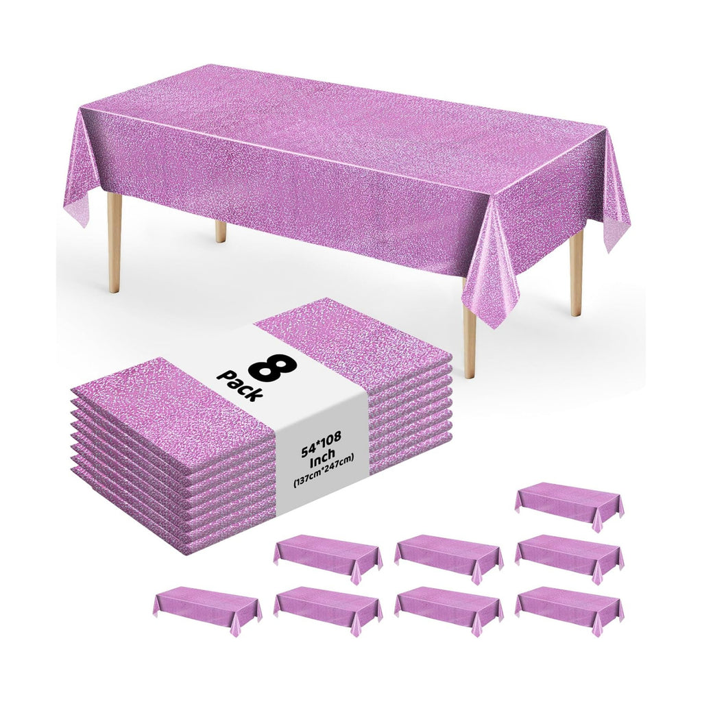 8 Pack Pink Dot Laser Plastic Tablecloth 54" x 108" Disposable Table Cloths for 6 to 8 Foot Tables Rectangle Table Cover for Parties (Pink Dot Laser, Rectangle)
