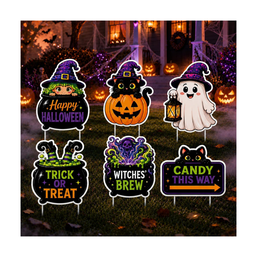6-Pack Halloween Witch&Ghost Lawn Yard Signs with Stakes, Outdoor Decors