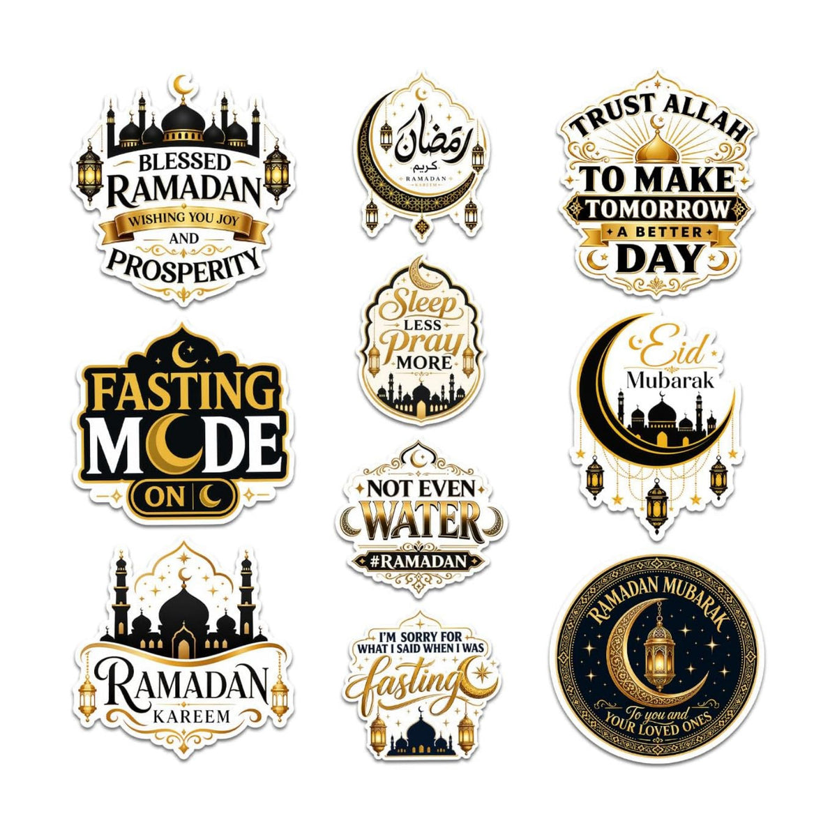 10PCS Ramadan Eid Stickers Islamic Greeting Vinyl Decals