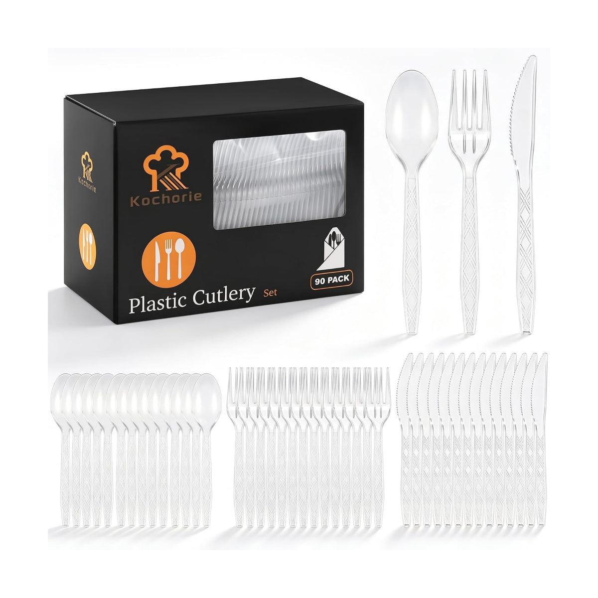 Kochorie 90 Pieces Transparent Plastic Cutlery Set