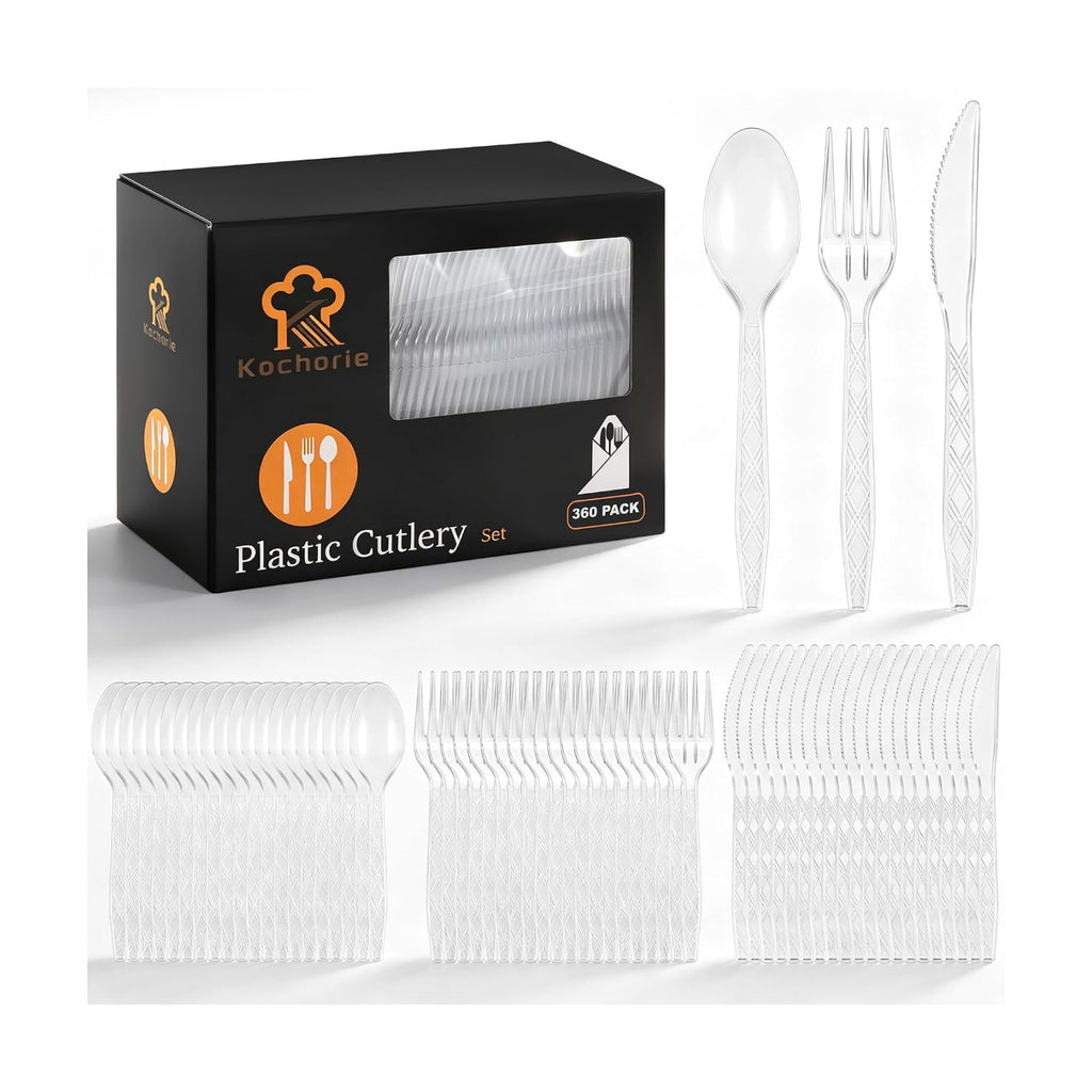 Kochorie 360 Pieces Transparent Plastic Cutlery Set