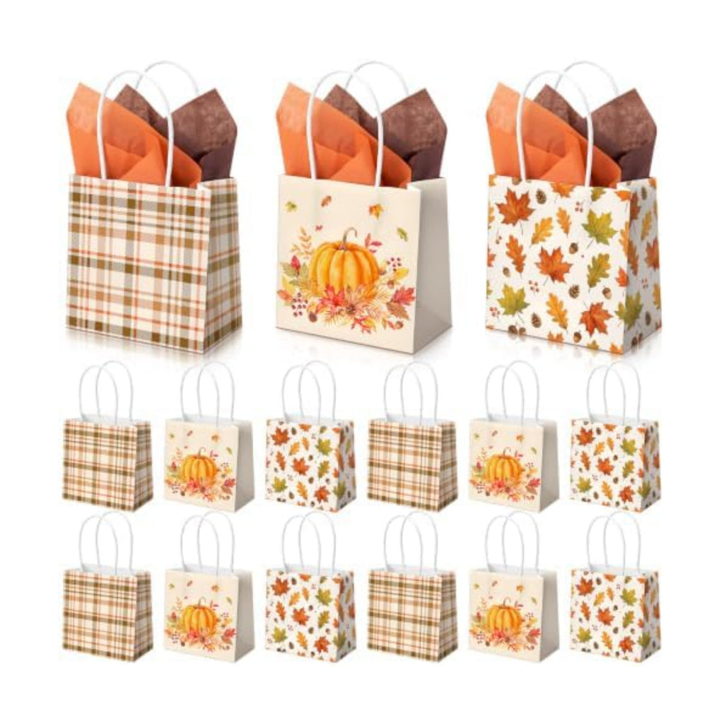 Silkfly 24 Pack Mini Pumpkin Gift Bag Bulk with Handle Tissue Paper 5x5x3''