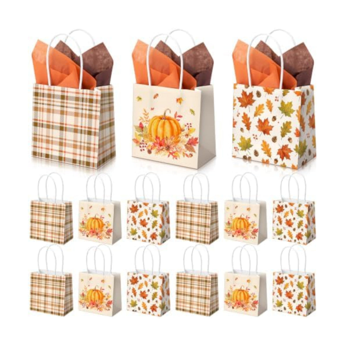Silkfly 24 Pack Mini Pumpkin Gift Bag Bulk with Handle Tissue Paper 5x5x3''