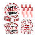 96 Pieces Have a Killer Birthday Plates and Napkins, Bloody Hand Disposable Tableware with Paper Plates Napkins and Forks for Halloween Party Supplies, Horror-Themed Birthday Decorations, Serves 24