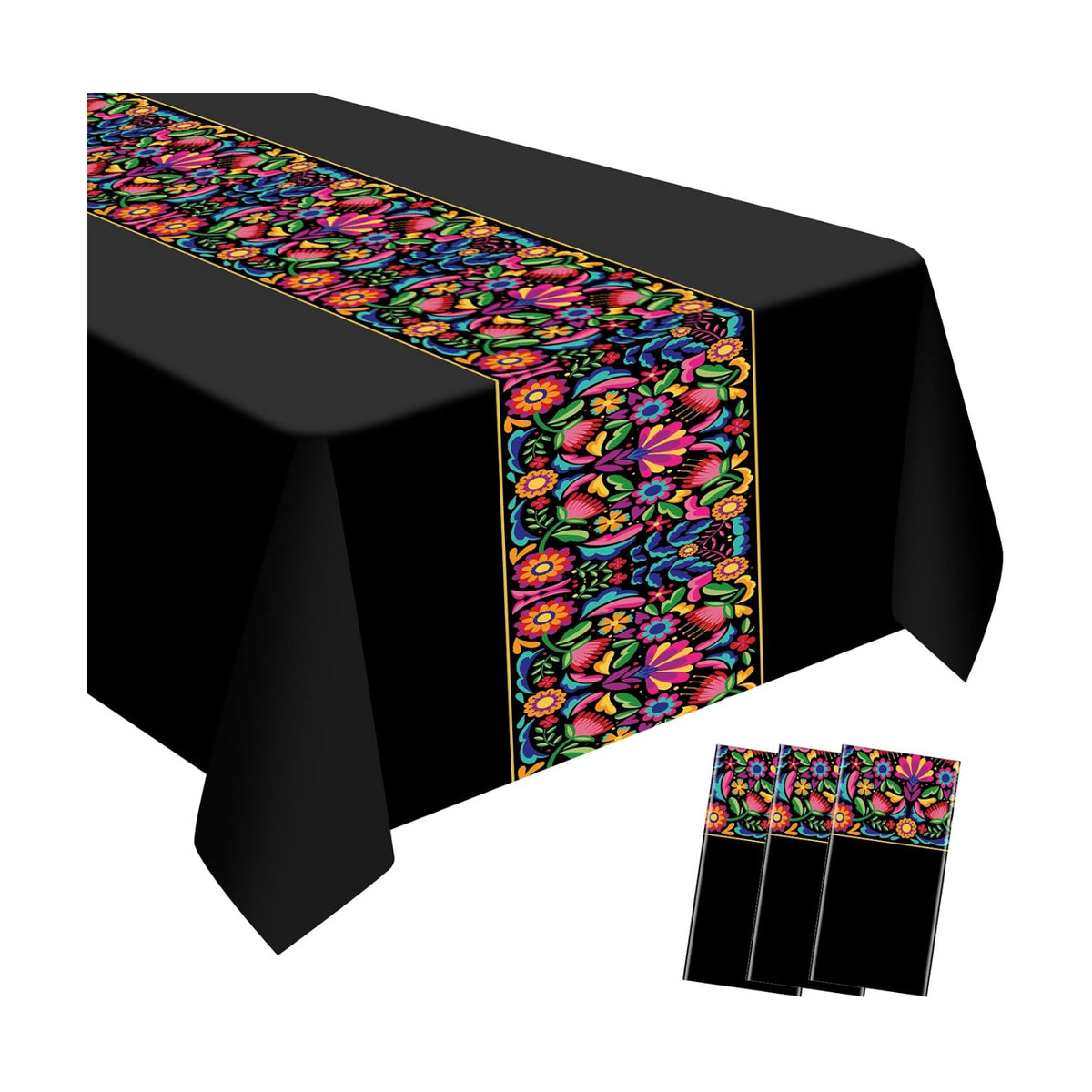 3 Pcs Mexican Fiesta Plastic Tablecloth,108 x 54 Inch