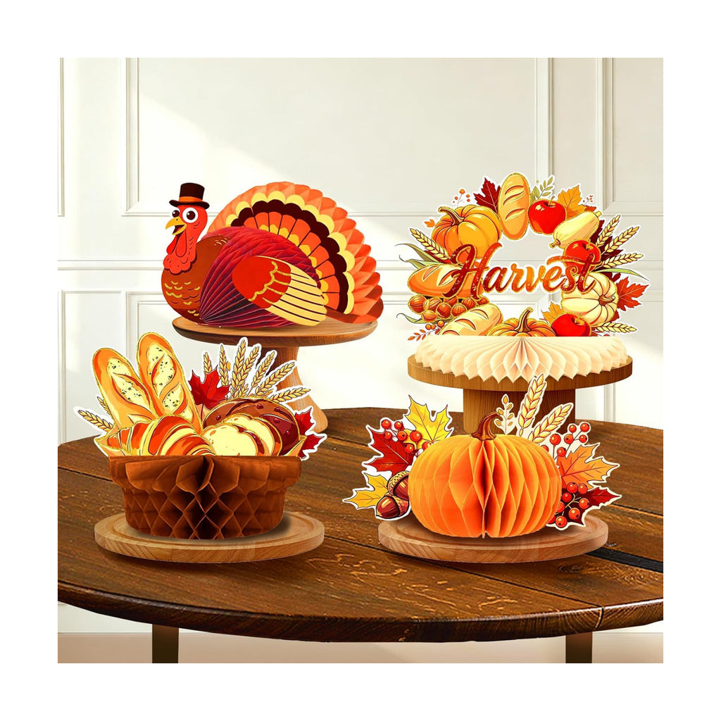 Nicrolandee Thanksgiving Table Decor 4 PCS Fall Table Centerpieces Turkey