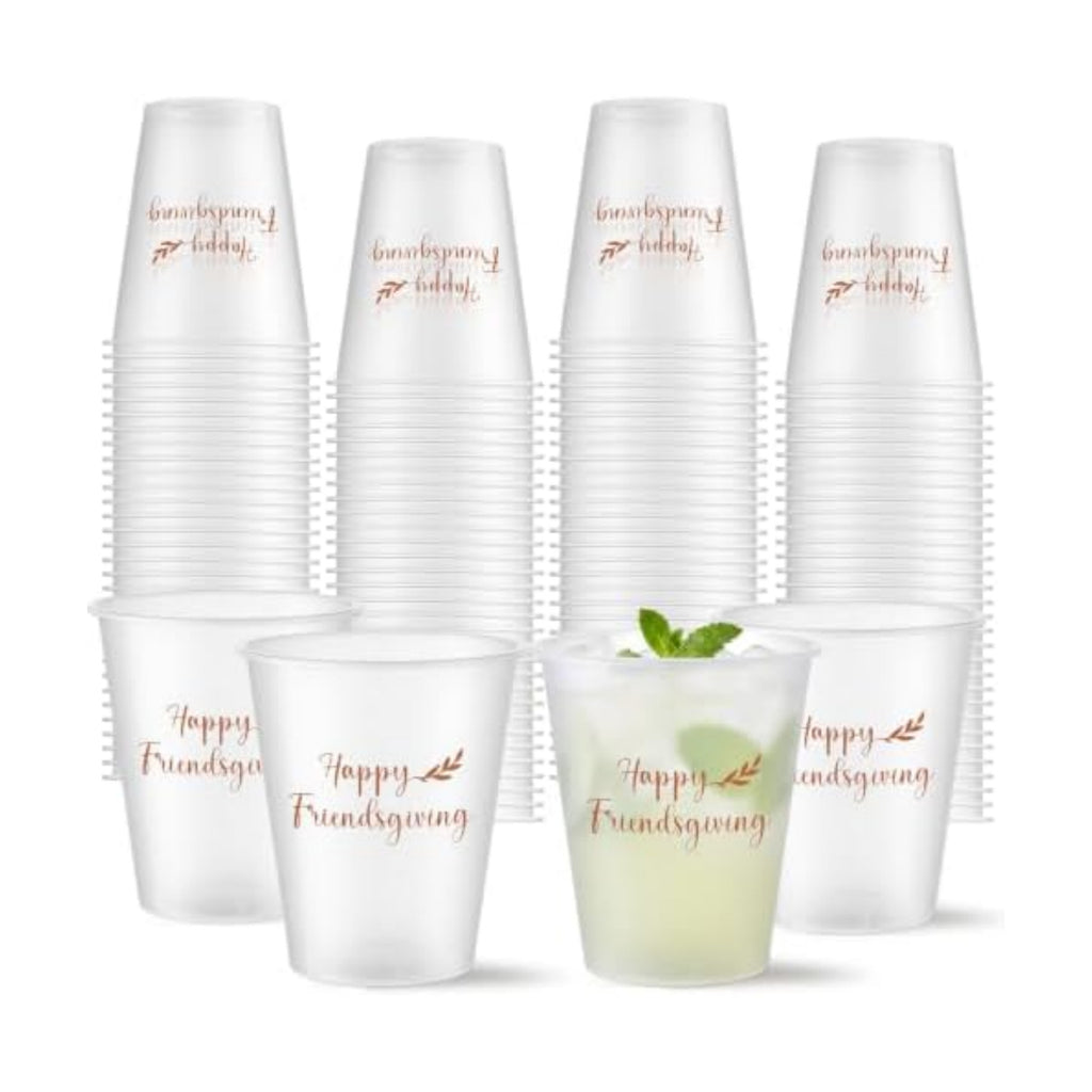 Yungyan 100 Pcs Happy Friendsgiving Frosted Plastic Cups 16oz Thanksgiving