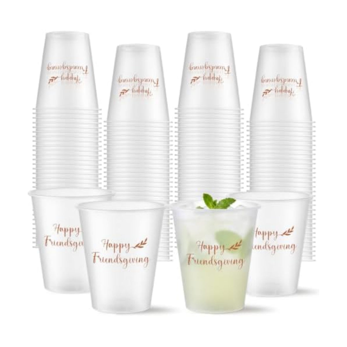 Yungyan 100 Pcs Happy Friendsgiving Frosted Plastic Cups 16oz Thanksgiving
