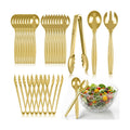 24 Pcs Disposable Gold Plastic Serving Utensils Set, Forks Spoons Tongs