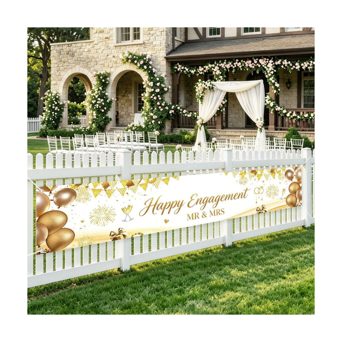Happy Engaged Banner Decorations for Engagement Wedding Home Party Decor