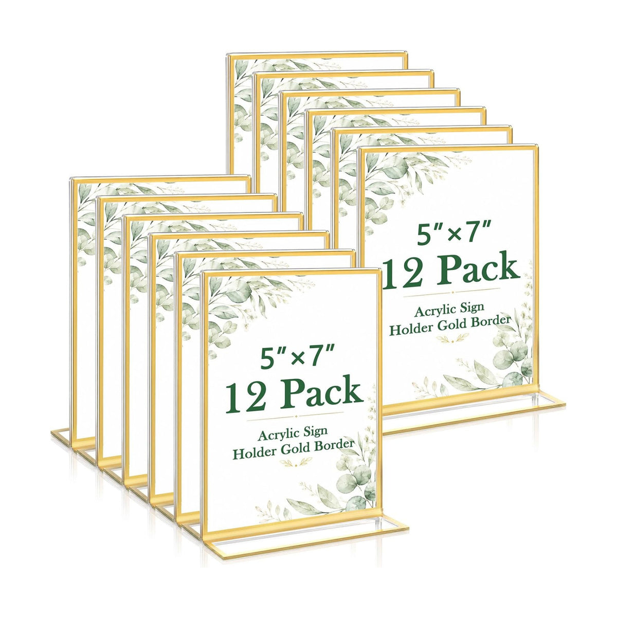 12 Pack 5x7 Inch Acrylic Sign Holders with Gold Border for Table Number