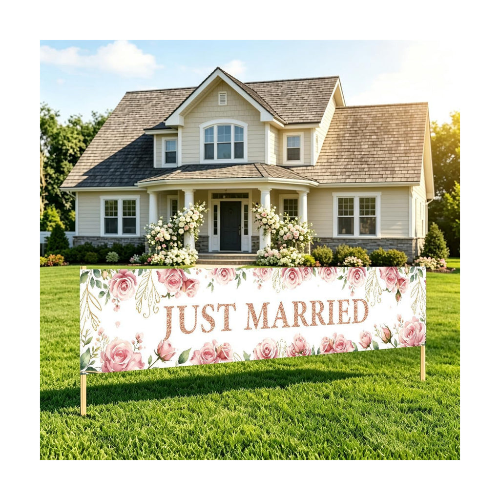 Just Married Wedding Decor Banner Decorations Party Hanging Sign