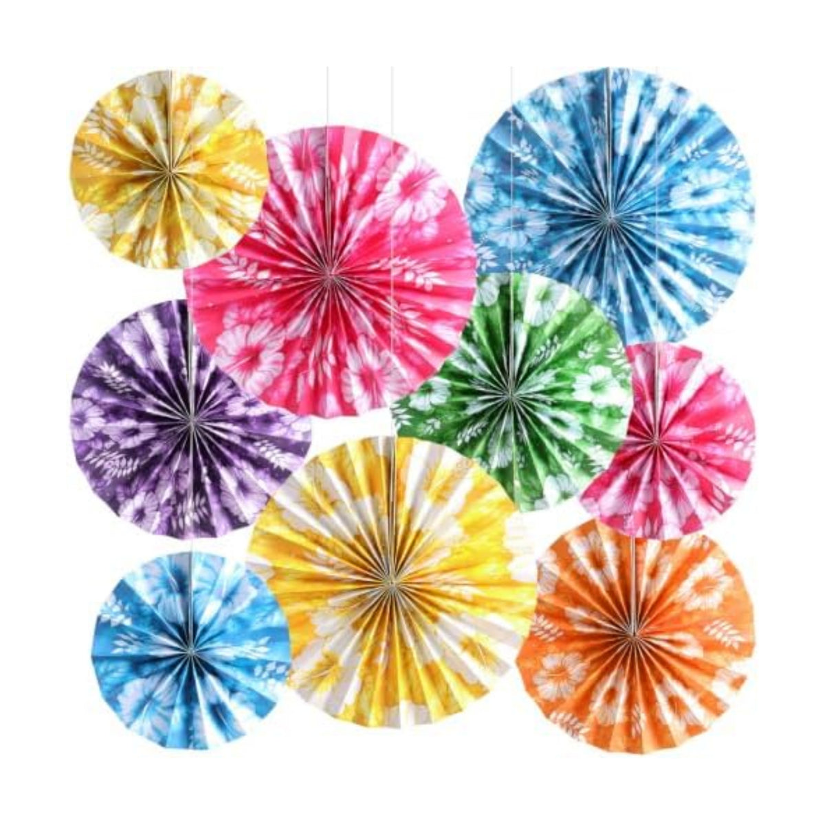 Outus 9 Pcs Tropical Hibiscus Paper Fans Hawaiian Party Decorations