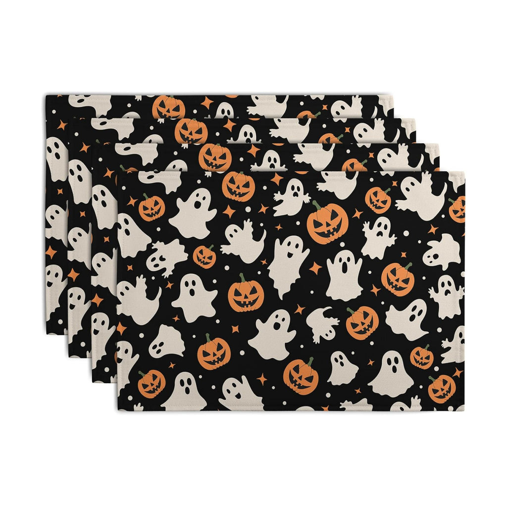 Halloween Placemats Set of 4 12x18 Inch Cute Ghost Pumpkin Table Mats Orange and Black Spooky Rustic Farmhouse Place Mat for Party Kitchen Dining Fall Decor
