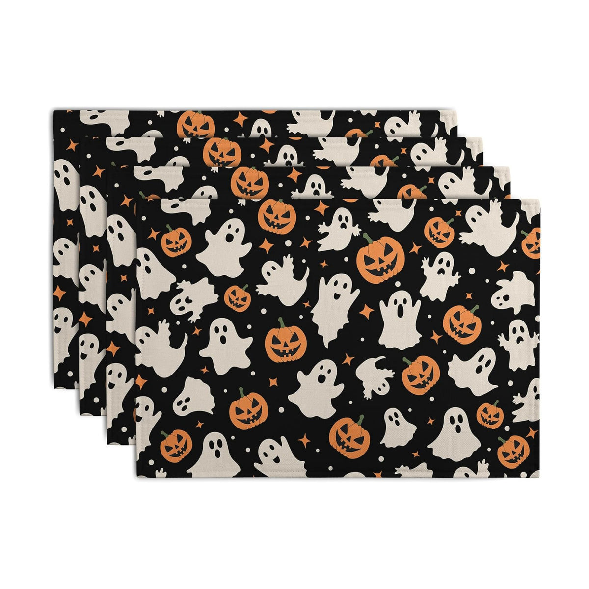 Halloween Placemats Set of 4 12x18 Inch Cute Ghost Pumpkin Table Mats Orange and Black Spooky Rustic Farmhouse Place Mat for Party Kitchen Dining Fall Decor