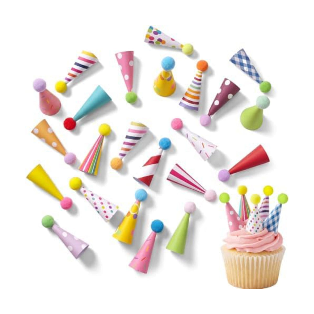 24 Pcs Mini Happy Birthday Hat Cupcake Toppers for Animal Figure