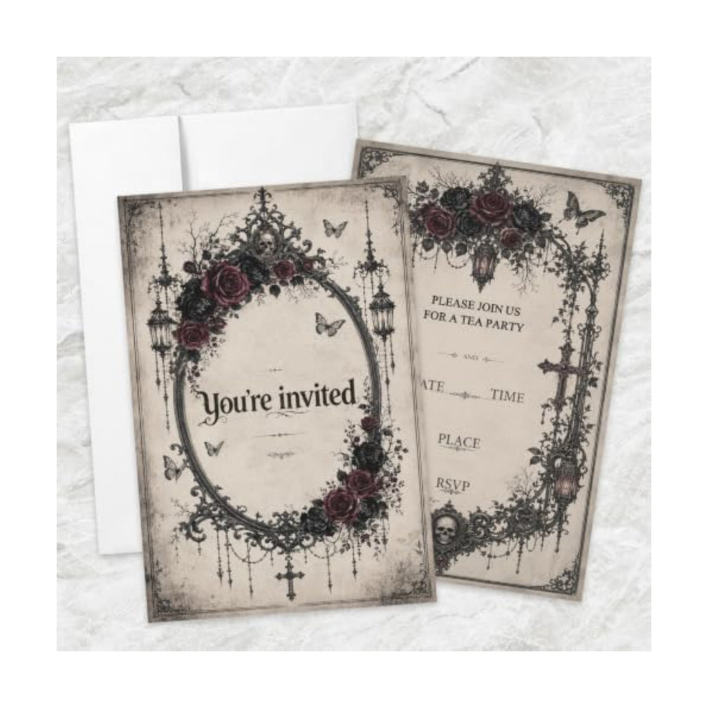 AEHIE 20 Sets Gothic Halloween Floral Tea Party Invitations With Envelopes