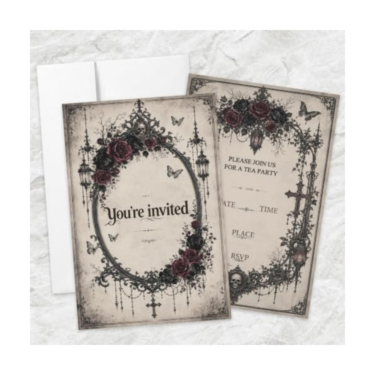 AEHIE 20 Sets Gothic Halloween Floral Tea Party Invitations With Envelopes