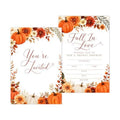 Fall in Love Bridal Shower Invitations, Fill In Style Invites With Envelopes for Fall Wedding Reception, Floral Pumpkin Bridal Shower Invitations, Bride To Be Double-Sided Invite Cards, 4 x 6 Inch Set of 25-A03