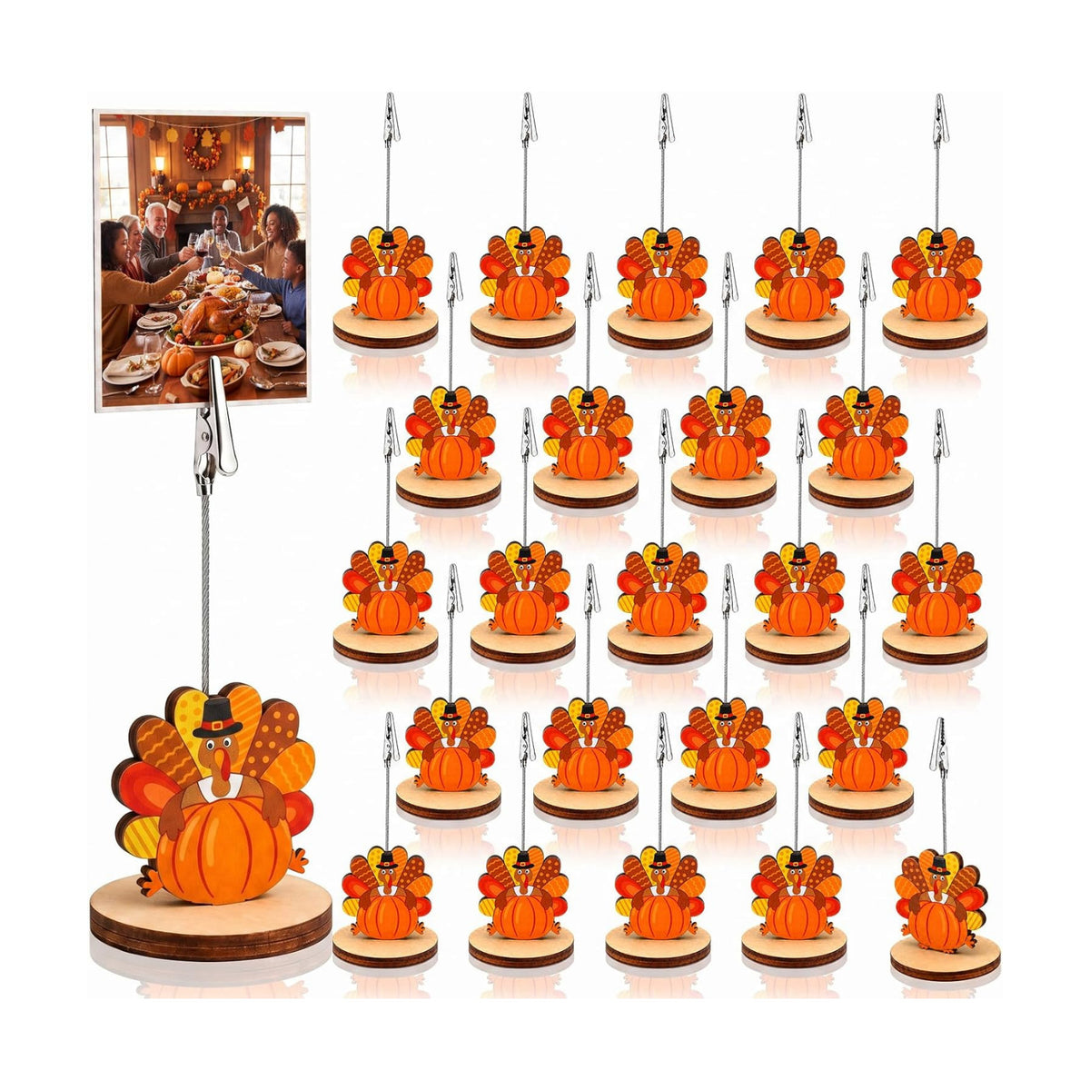 RattanView 24 Pcs Turkey Picture Holders Fall Photo Holder for Centerpieces