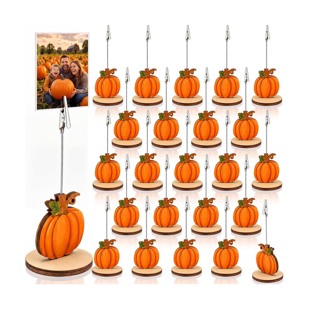 RattanView 24 Pcs Fall Pumpkin Picture Card Holders for Centerpieces