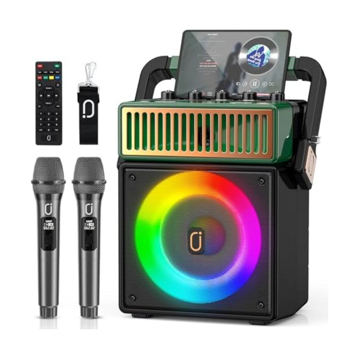 JYX 200W Retro Karaoke Machine with 2 Wireless Mics, 8" Woofer & Vocal Cut