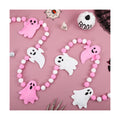 Jansun Pink Ghost Garland 3D Felt Halloween Banner for Fireplace Decor
